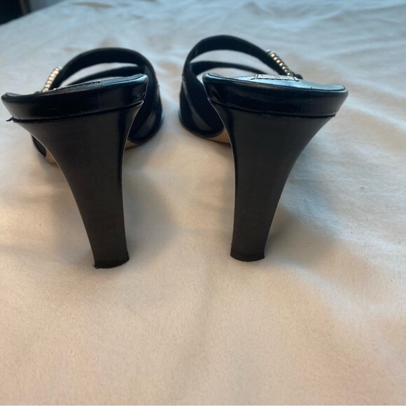 Brighton Renee Black Made In Italy Slide Open Toe Sandal Heels 7.5N - Picture 10 of 11